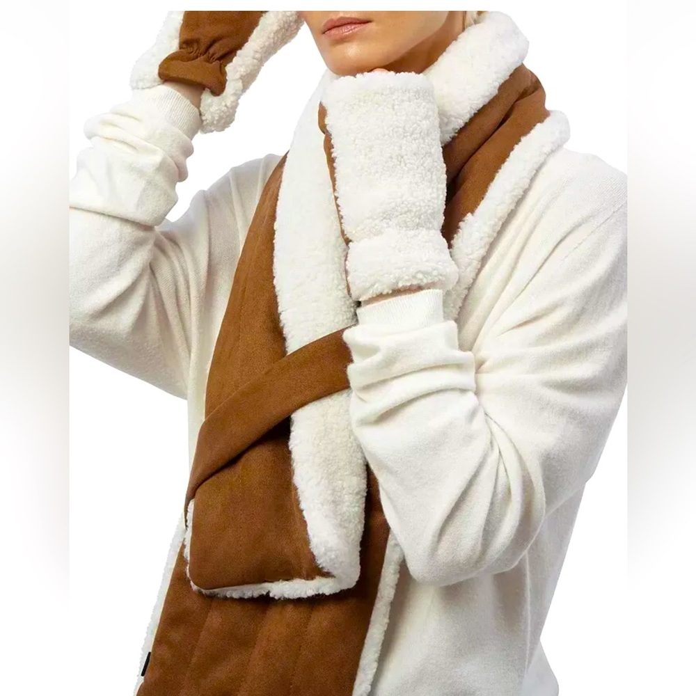 NWT APPARIS FAUX SHEARLING SCARF AND FINGERLESS GLOVE BUNDLE